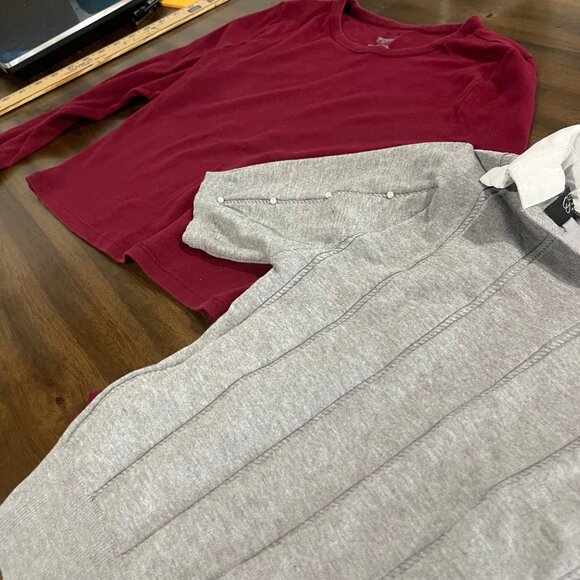 Victorias Secret Pink Maroon Long Sleeve Crop Top & On Twelfth Gray Sweater With - Picture 2 of 8